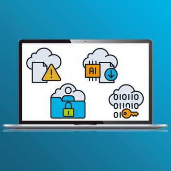 laptop with illustration of encryption key and data