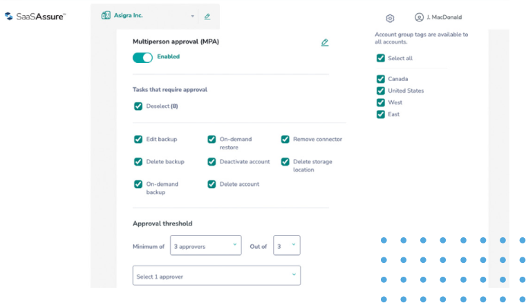 Screenshot of SaaSAssure multiperson approval menu interface.