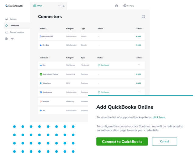 Screenshot of SaaSAssure connectors interface.